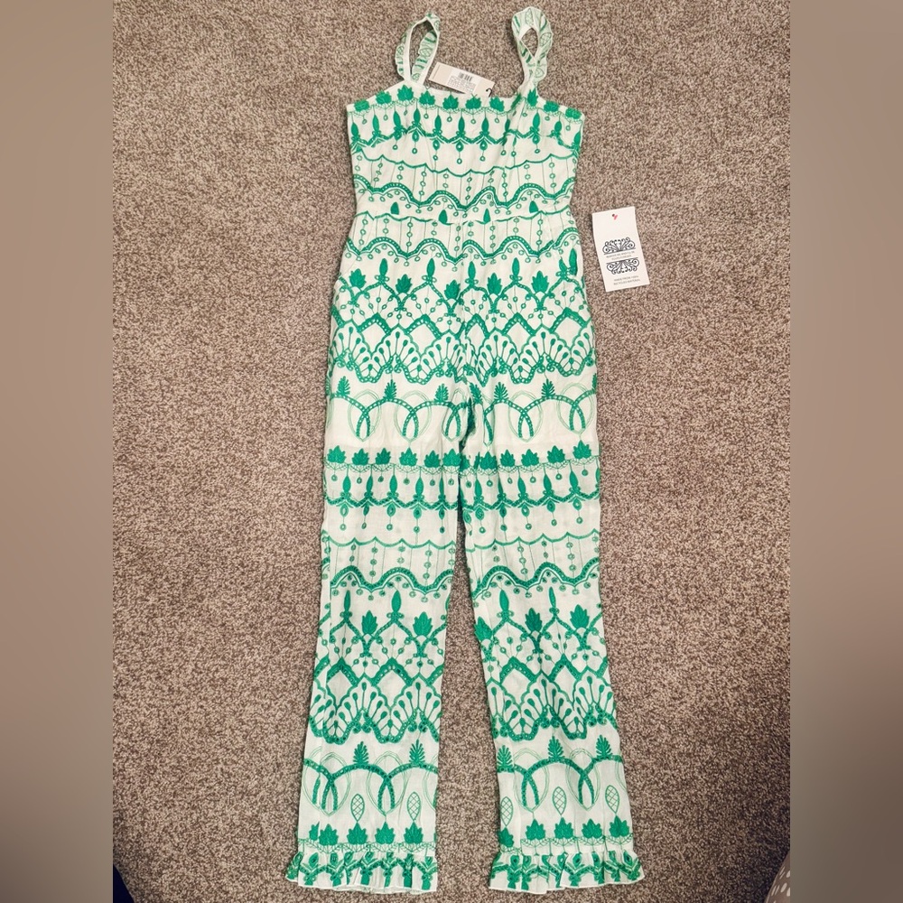 NWT Never Fully Dressed size 4 Petite Green Patterned Jumpsuit with pockets